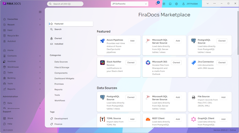 FiraDocs screenshot of the in-app marketplace